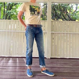 Levi’s Selvedge Denim Premium Line Red Tab 501 Distressed Jeans (31 x 32)